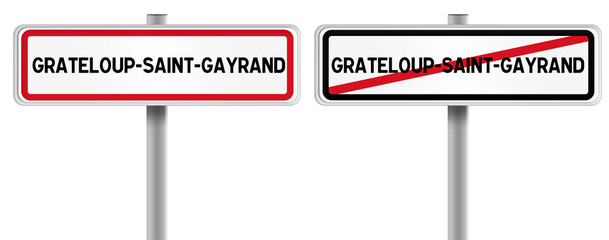 Panneau de GRATELOUP-SAINT-GAYRAND à l'Entrée et à la Sortie - Fond Transparent ou Blanc Disponible