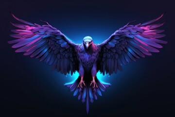 Obraz premium Illustration flying Vulture Neon rim light purple vulture angel.