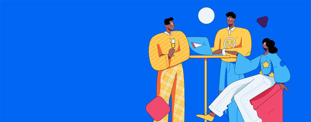 Flat vector illustration of business people operating work scene
