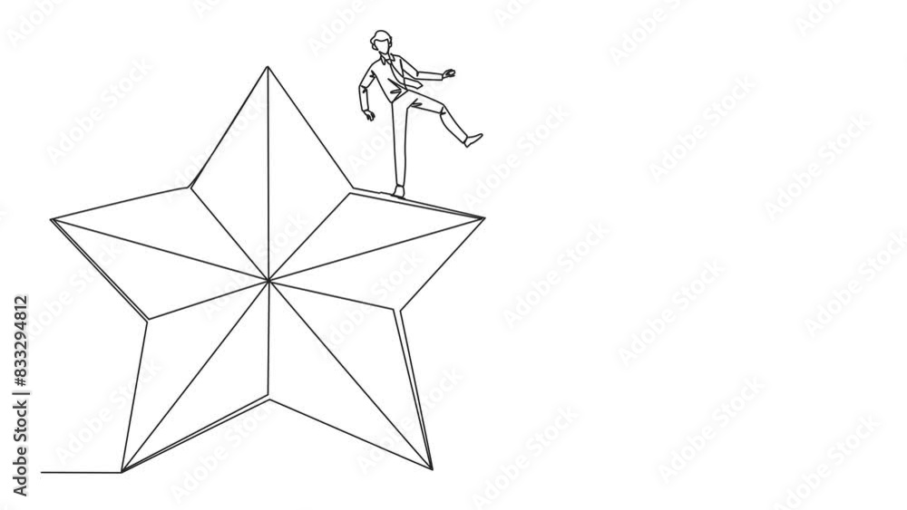 Poster animated self drawing of continuous one line drawing businessman kicks opponent who is climbing the 