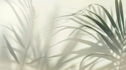 Blurred shadow from palm leaves on light cream wall