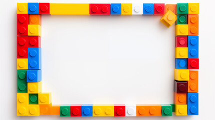 Fototapeta premium A playful frame made of colorful bricks, with a blank center space for text
