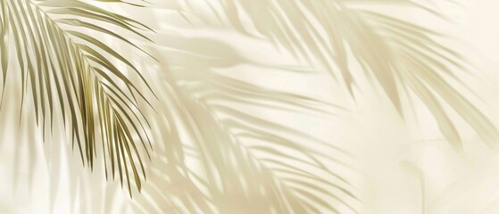 Blurred shadow from palm leaves on light cream wall