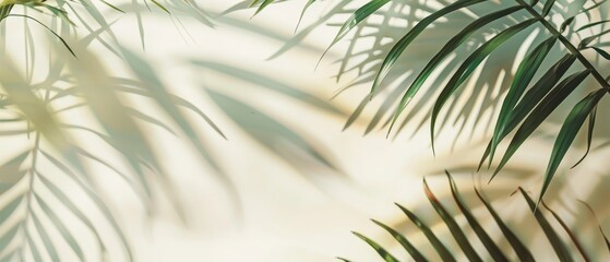 Blurred shadow from palm leaves on light cream wall