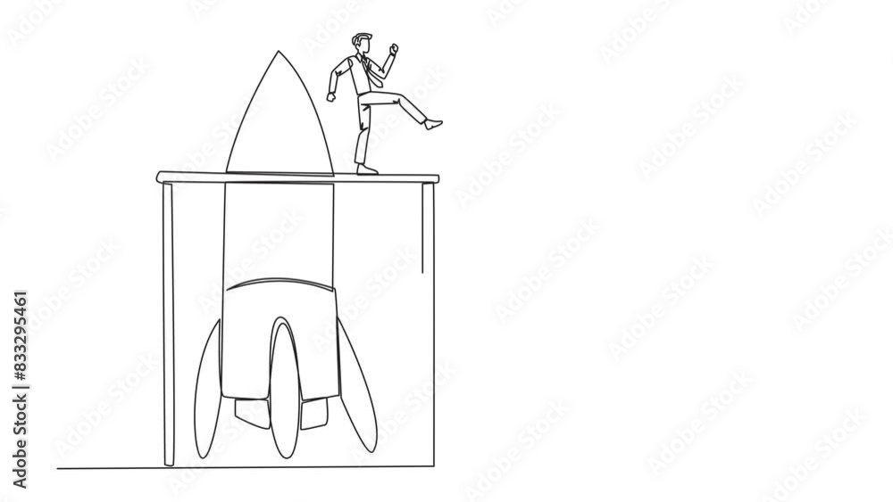 Poster self drawing animation of single continuous line drawing businessman kicks opponent who climbing the