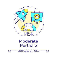 Fototapeta premium Moderate portfolio multi color concept icon. Investment organization, rocket progress. Risk management. Round shape line illustration. Abstract idea. Graphic design. Easy to use in infographic