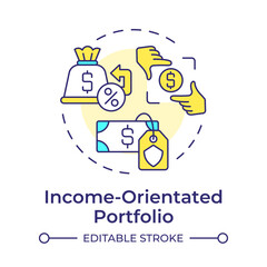 Income-orientated portfolio multi color concept icon. Profit generation, interest rate. Round shape line illustration. Abstract idea. Graphic design. Easy to use in infographic, presentation