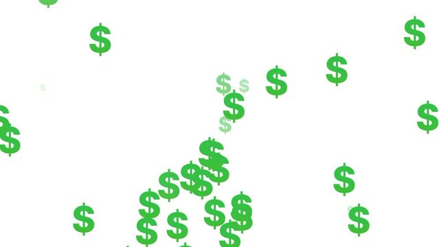 Falling green dollar sign pattern isolated on white background animation video.