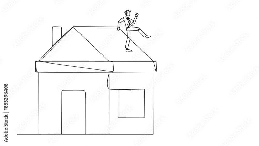 Poster self drawing animation of single continuous line drawing businessman kicks opponent who climbs a min