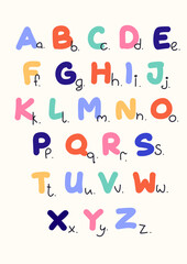 Cute hand drawn alphabet. Elements for social media, web design, posters. Funny doodle alphabet.