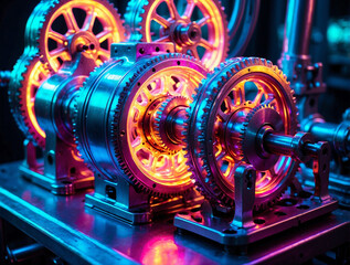 Fototapeta premium Industrial Machinery Gears with a Glow, Precision and Innovation in Motion