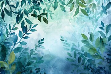A vibrant watercolor ecology background featuring lush greenery and blue hues, evoking a sense of nature's beauty.