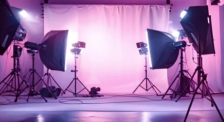 Modern Photo Studio Equipped with High-Quality Lighting Equipment for Professional Photography. Concept Professional Photography, High-Quality Lighting, Modern Studio, Equipment, Photo Shoot