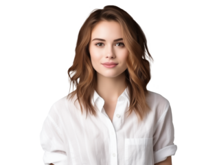 portrait of gentle young woman with natural beauty isolated on transparent background