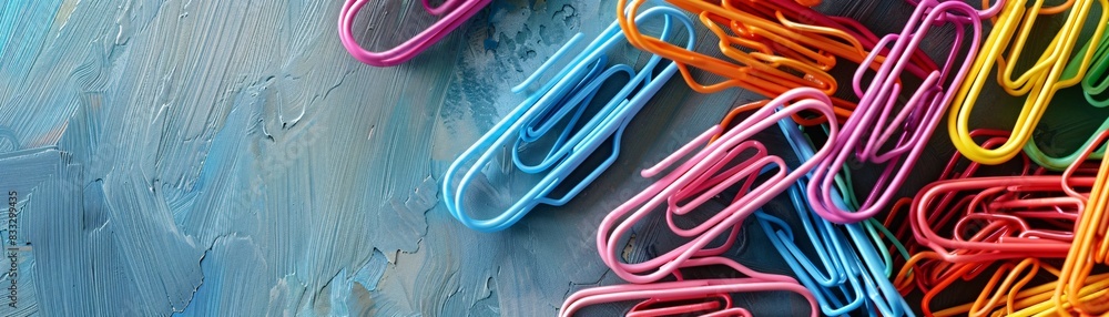 Aufkleber a vibrant stack of colorful paperclips piled up on a neutral backdrop, offering generous space on th