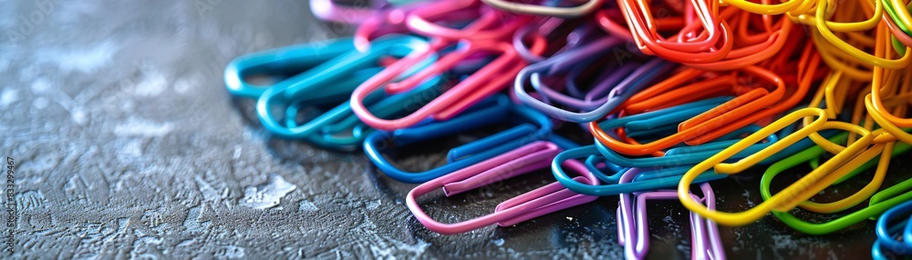 Aufkleber a vibrant stack of colorful paperclips piled up on a neutral backdrop, offering generous space on th