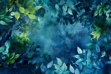 A vibrant watercolor ecology background featuring lush greenery and blue hues, evoking a sense of nature's beauty.