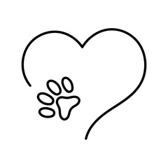 Paw Print And Heart Outline Style