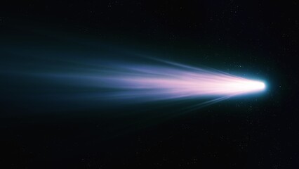 Obraz premium Comet isolated on a black background. Large celestial body. Glowing tail of a comet. Astrophotography of a meteor.