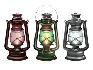 Three Unique Lanterns for Camping Gear Isolated on Transparent Background