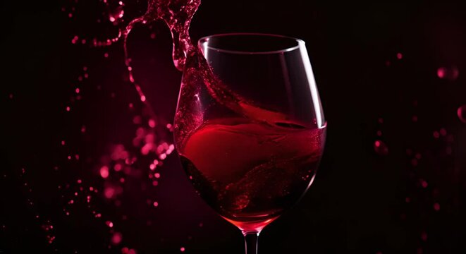 Half-full wine glass with red wine splashing out. Concept Wine, Glass, Splash, Red, Half-full