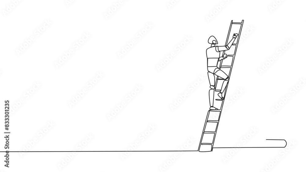 Poster self drawing animation of single continuous line drawing smart robotic climb huge rook chess piece w