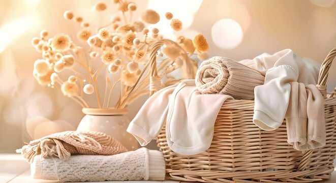 Genderneutral baby gift basket with plain white clothes and accessories. Concept Baby Essentials, Gender-Neutral Clothing, Plain White Accessories, Unisex Baby Gifts, Newborn Bundle