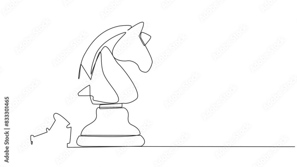 Poster self drawing animation of single line drawing smart robot future technology running and holding flag
