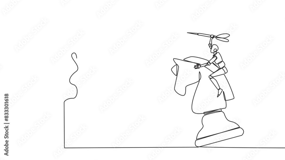 Poster animated self drawing of single continuous line drawing smart robot future technology holding a dart