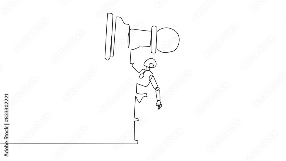 Aufkleber self drawing animation of continuous line drawing robot smart technology holds, lifting pawn chess p