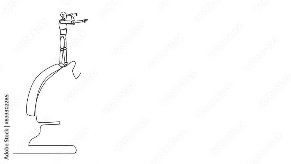 Poster animation of single continuous line drawing robotic smart technology on top of big horse chess piece