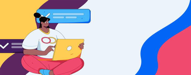 Flat vector illustration of business people operating work scene
