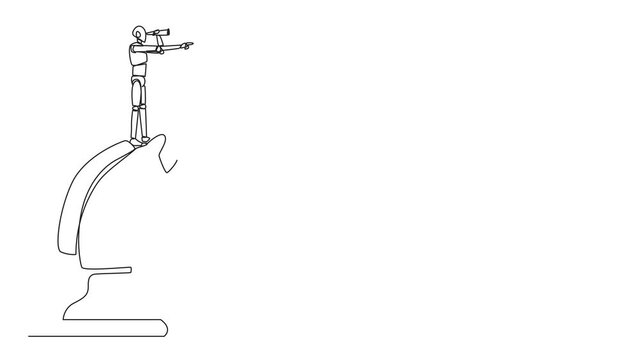Animation of single continuous line drawing robotic smart technology on top of big horse chess piece using monocular looking for success, opportunities, future business trend. Full length motion