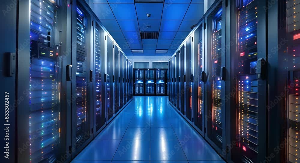 Aufkleber anxious techs in server room monitoring equipment troubleshooting technical issues. concept technolo