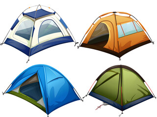 Four Colorful Camping Tents Isolated On Transparent Background For Outdoor Adventures