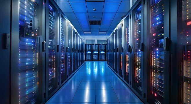 Anxious techs in server room monitoring equipment troubleshooting technical issues. Concept Technology, Stress, Server Room, Troubleshooting, Equipment Monitoring