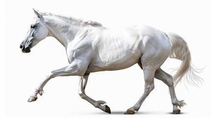 A regal white horse, its elegant form standing out against a transparent background, photographed with unparalleled clarity