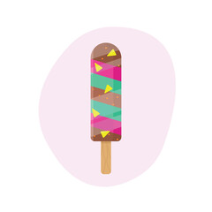 Cold ice cream with glaze. Bright ice cream in flat style.