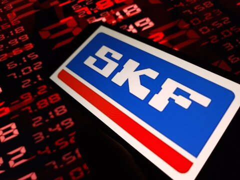 Konskie, Poland - May 29, 2024: SKF India company logo displayed on mobile phone