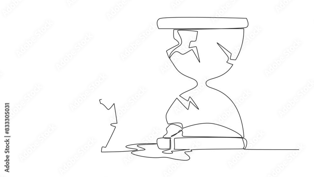 Poster self drawing animation of continuous one line drawing robot preparing to hit the big hourglass. remo