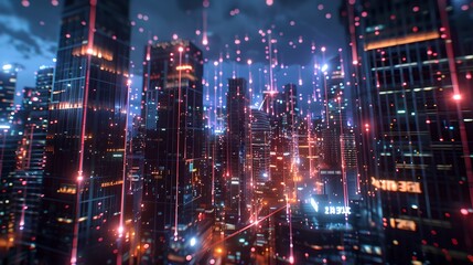 Futuristic Cityscape with Glowing Lights and Dazzling Skyscrapers