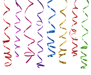 Set of colorful streamers isolated on transparent background, png file