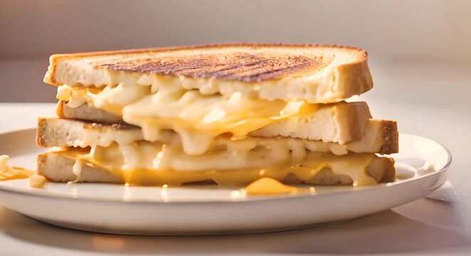 Grilled cheese sandwich with melted cheese on a clean white background