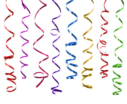 Set of colorful streamers isolated on transparent background, png file