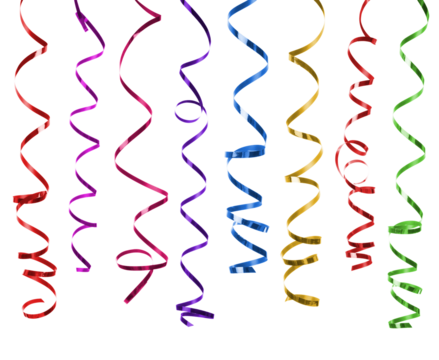 Set of colorful streamers isolated on transparent background, png file
