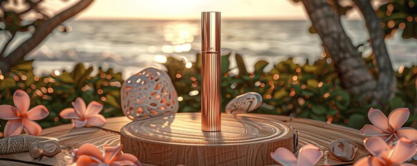 Create an enticing 3D cosmetic ad template inspired by an island vacation