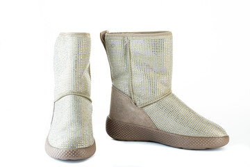 Women's red shoes from a varnish on a white background