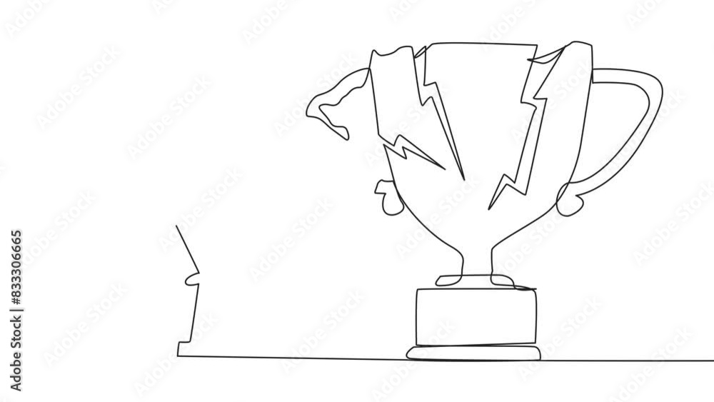 Poster self drawing animation of continuous one line drawing smart robot preparing to hit the big alarm clo