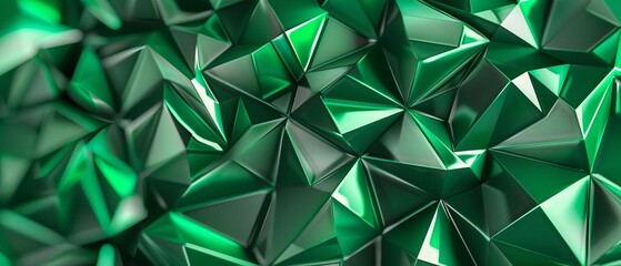 Abstract green geometric pattern with 3D polygonal shapes creating a modern and dynamic visual effect. Perfect for backgrounds and design projects.