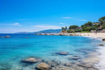 Fototapeta premium Tropical Paradise with Blue Sea Generative AI
